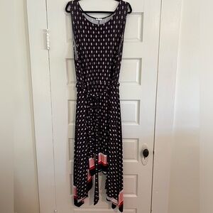 Westport navy geometric print dress, tie waist